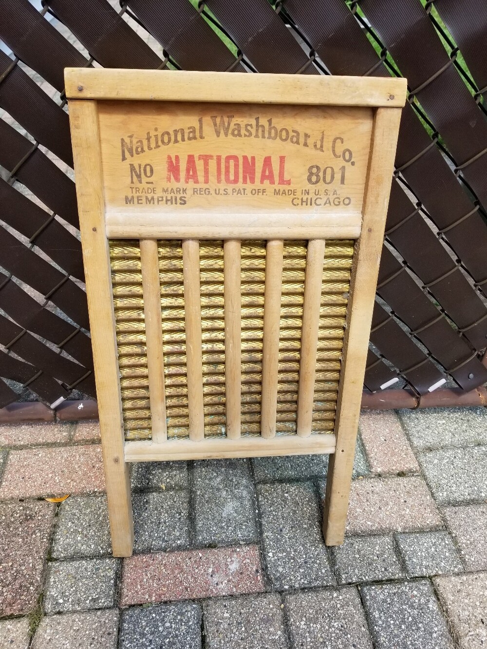 Vintage National No. 801 Wooden Washboard with Brass Ridges